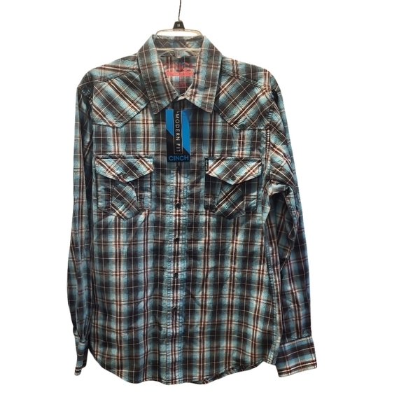 Cinch Modern Fit Two Pocket Men's 100% Cotton Long Sleeve Snap Button Shirt Sz S - Picture 1 of 8